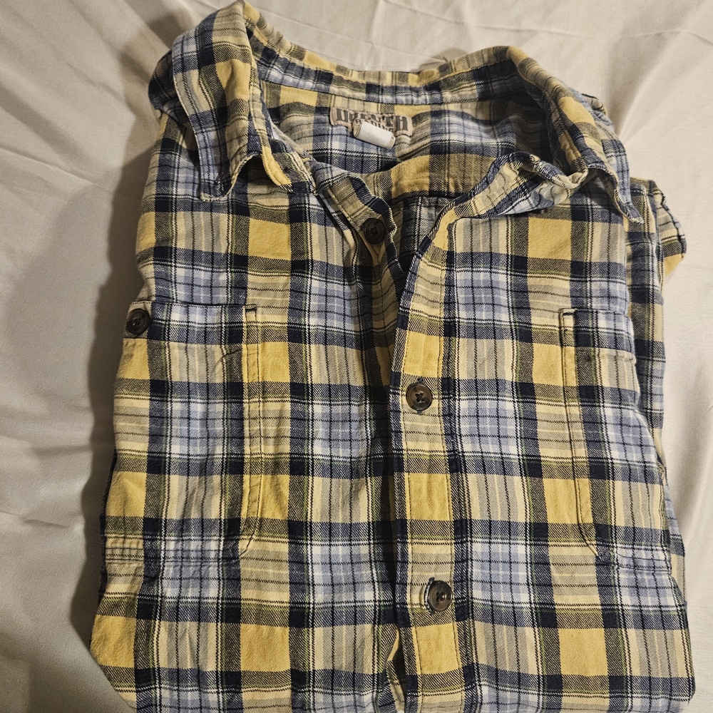 Duluth‎ Trading Co Yellow and Blue Plaid Men's Shirt